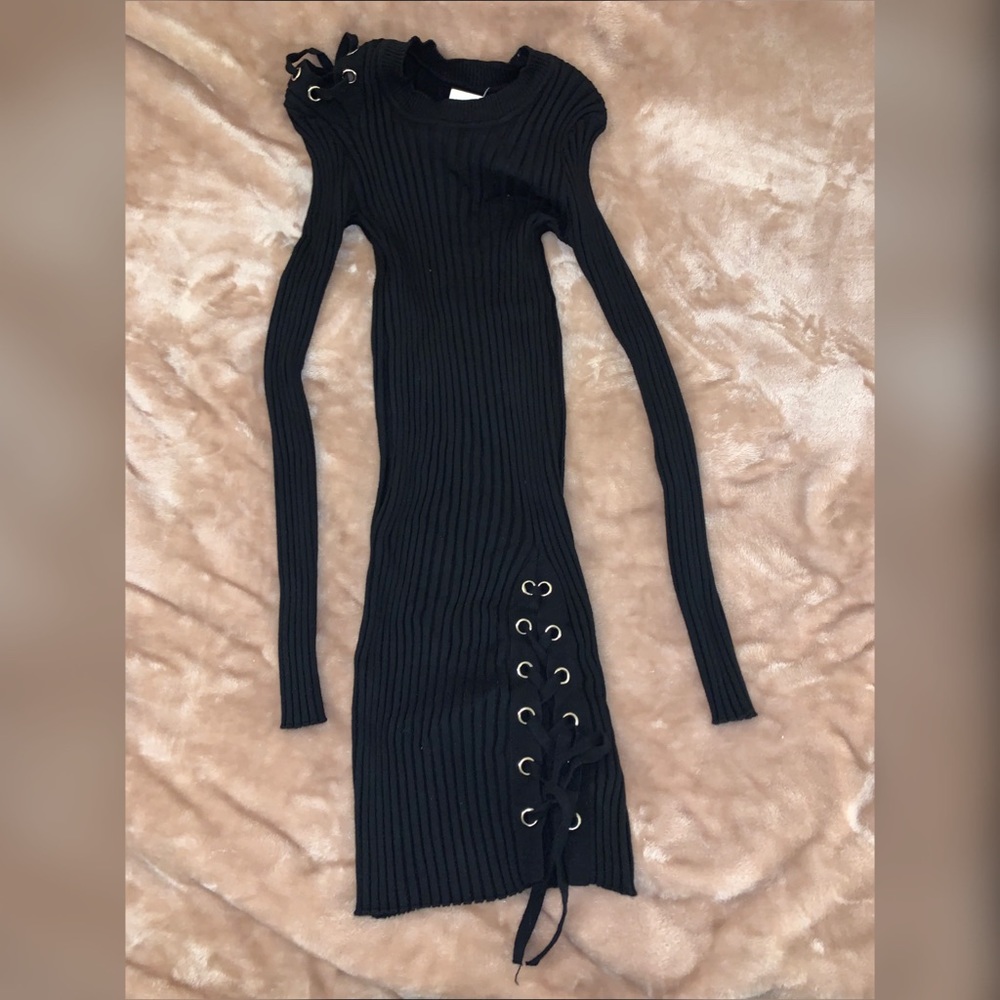Zaful Black Ribbed Sweater Bodycon Midi Dress